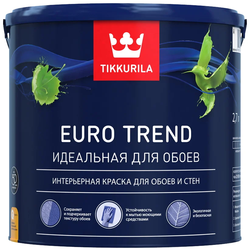 TIKKURILA EURO TREND краска для обоев и стен матовая 2.7 л. База А